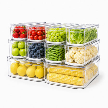 SMRCAD 6 Pack Clear Fridge Organizer Bins with Drain Trays - Stackable