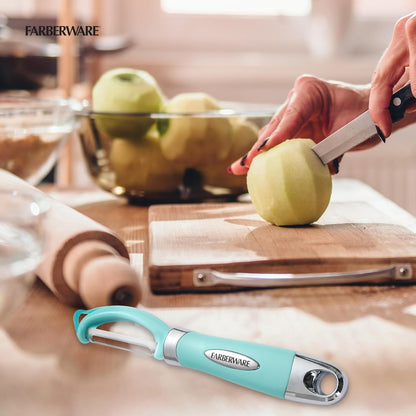Farberware Vegetable Peeler, Pro2 Euro Peeler with Sharp Stainless Steel Swivel Blade and Ergonomic Handle, Dishwasher Safe, Aqua Sky