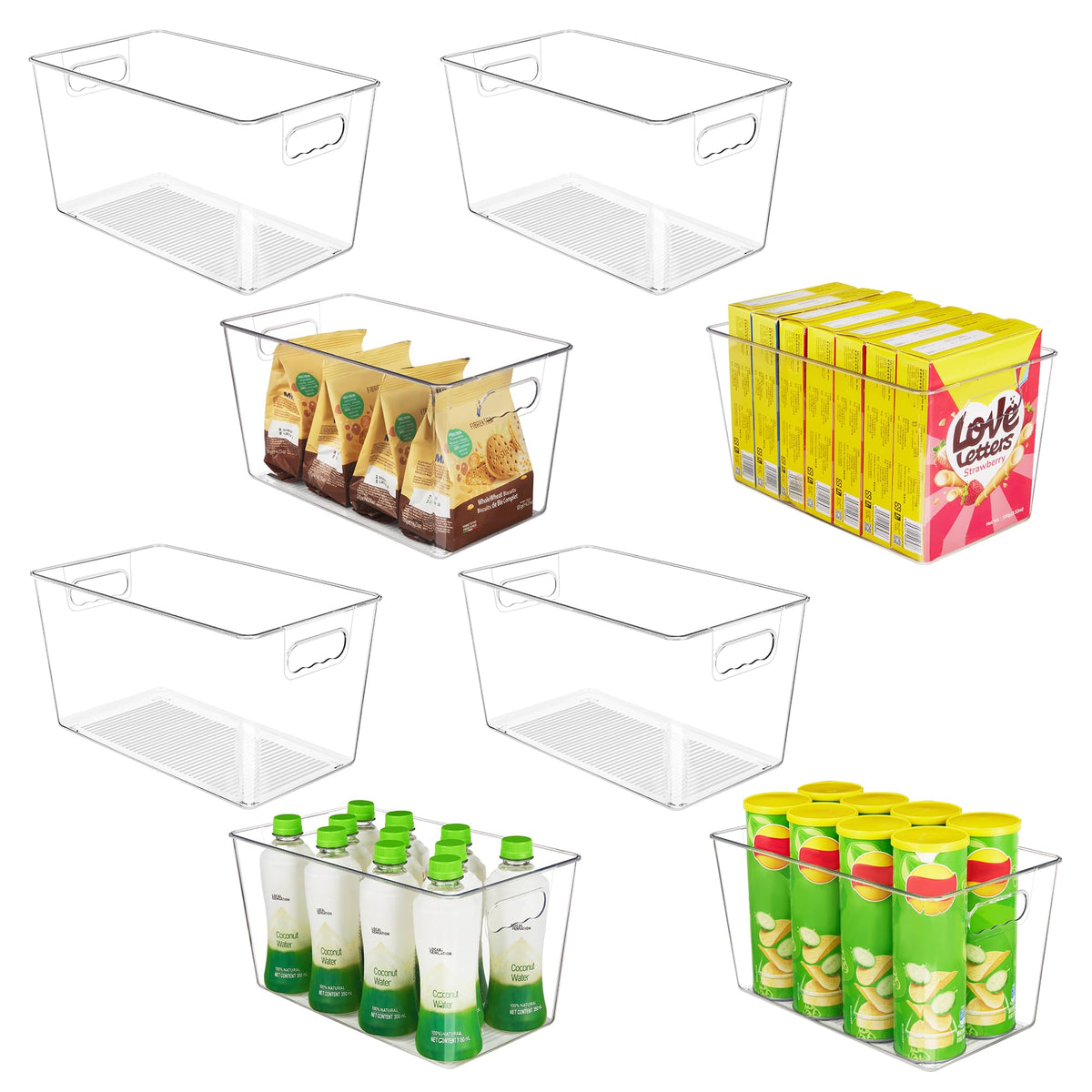 YIHONG Clear Pantry Storage Organizer Bins, 10 Pack Plastic Food Storage Bins with Handle for Kitchen,Refrigerator, Freezer,Cabinet Organization and Storage