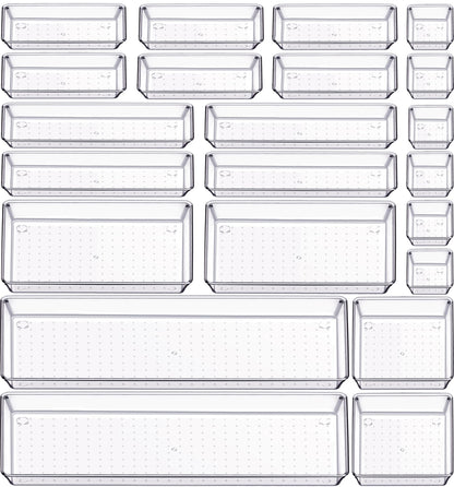 Criusia 6 Pcs Large Size Clear Drawer Organizer Set, Acrylic Non Slip Non Cracking Kitchen Drawer Storage Tray Divider, Multifunctional Storage for Cosmetics, Bathroom, Tools, Kitchen and Office