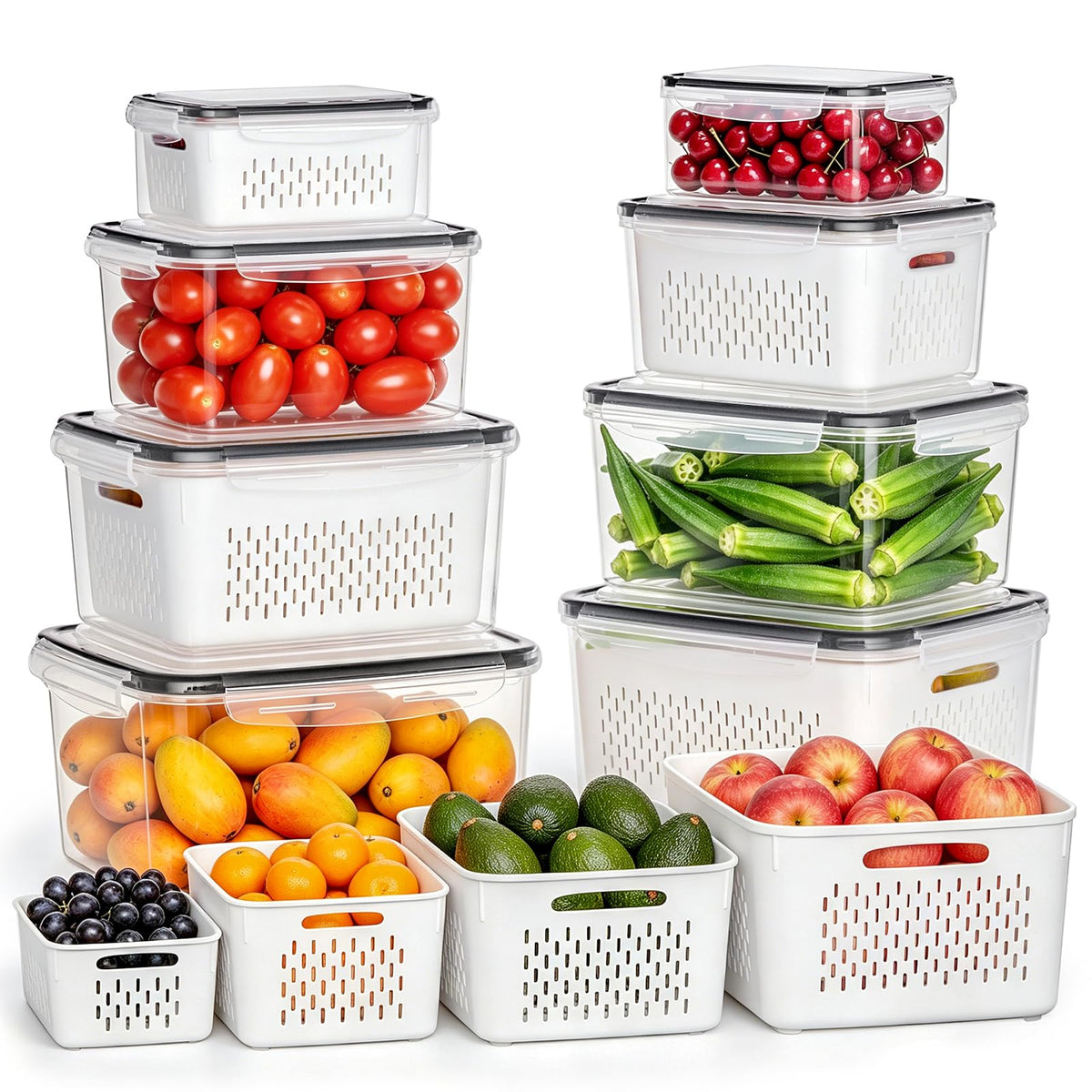 4 Pack Fruit Storage Containers for Fridge Set, BPA Free Produce Containers