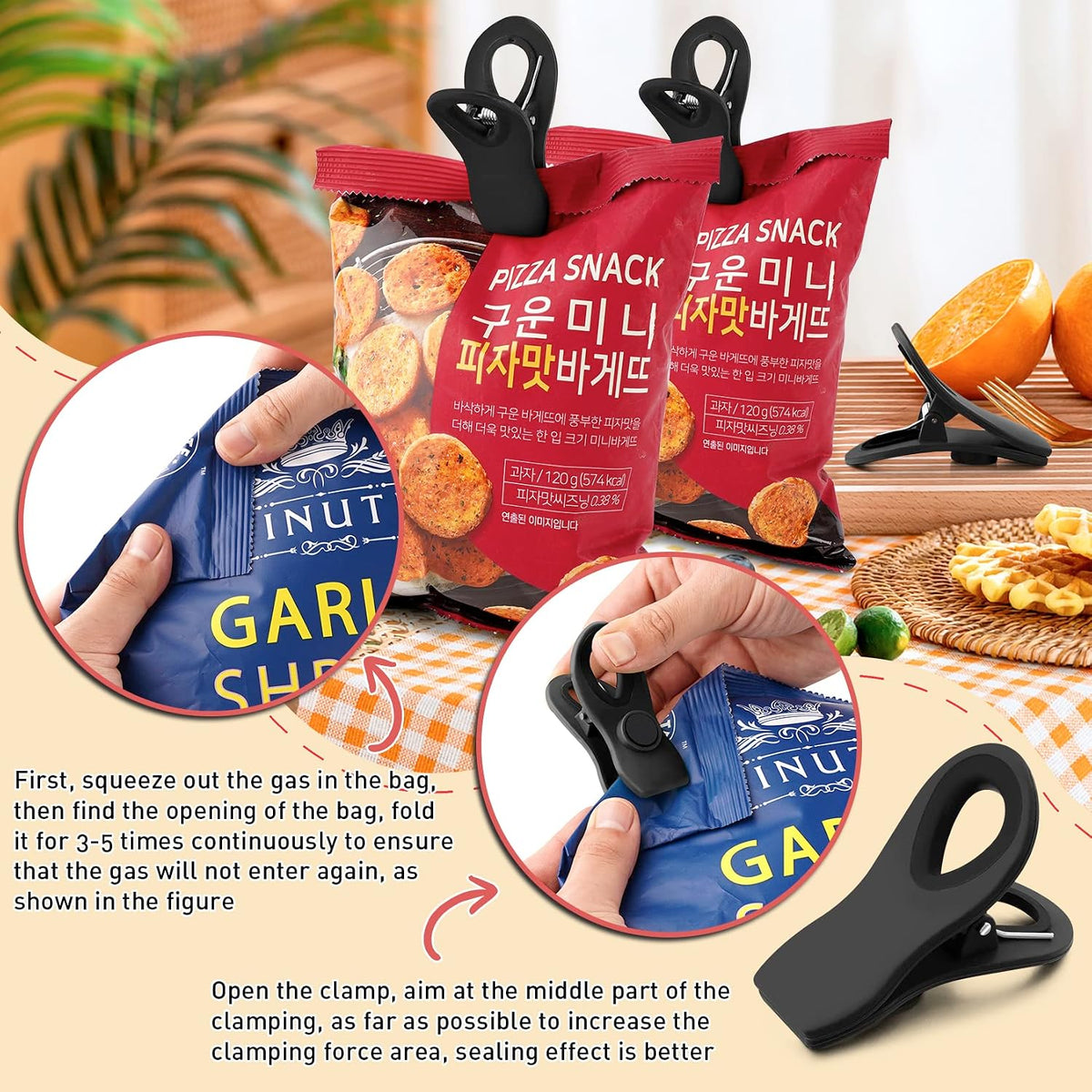 12 Pack Chip Clips, Chip Bag Clips for Kitchen, Black