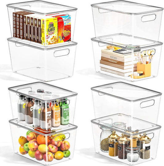 8 Pack Clear Stackable Storage Bins with Lids and Handles, XLarge