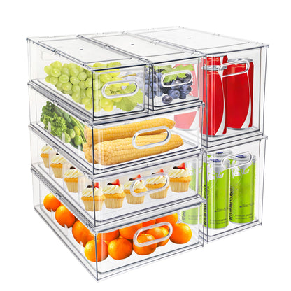3Pack Fridge Organizer Drawer Divider Cube Pull-Out Bins Clear Food Container Refrigerator Storage box Produce Saver for Pantry Kitchen Cabinet