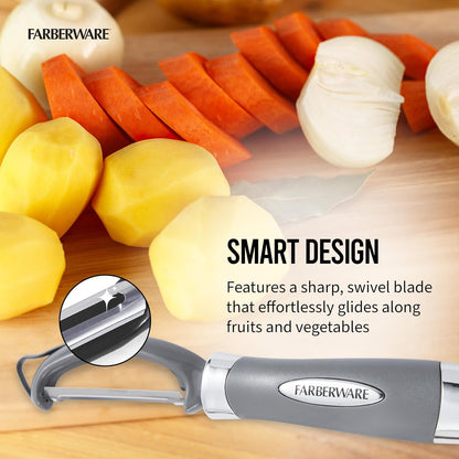 Farberware Professional Euro Vegetable Peeler with Ergonomic Handle, Razor-Sharp Stainless Steel Swivel Blade for Fruits and Vegetables, Dishwasher Safe, Jewel Grey