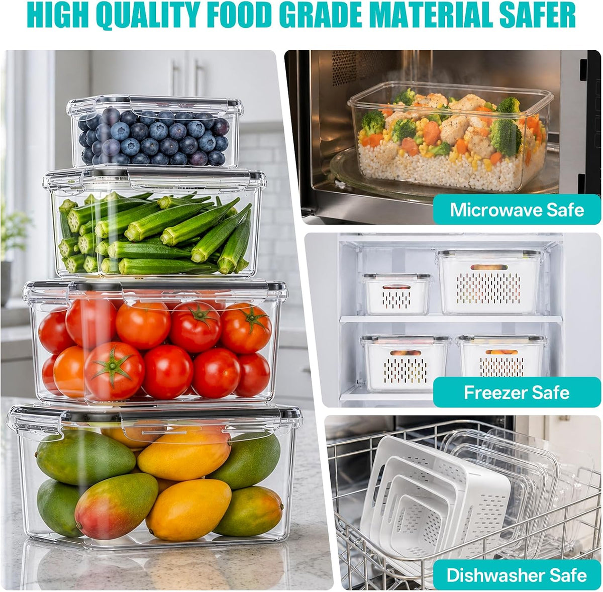 4 Pack Fruit Storage Containers for Fridge Set, BPA Free Produce Containers