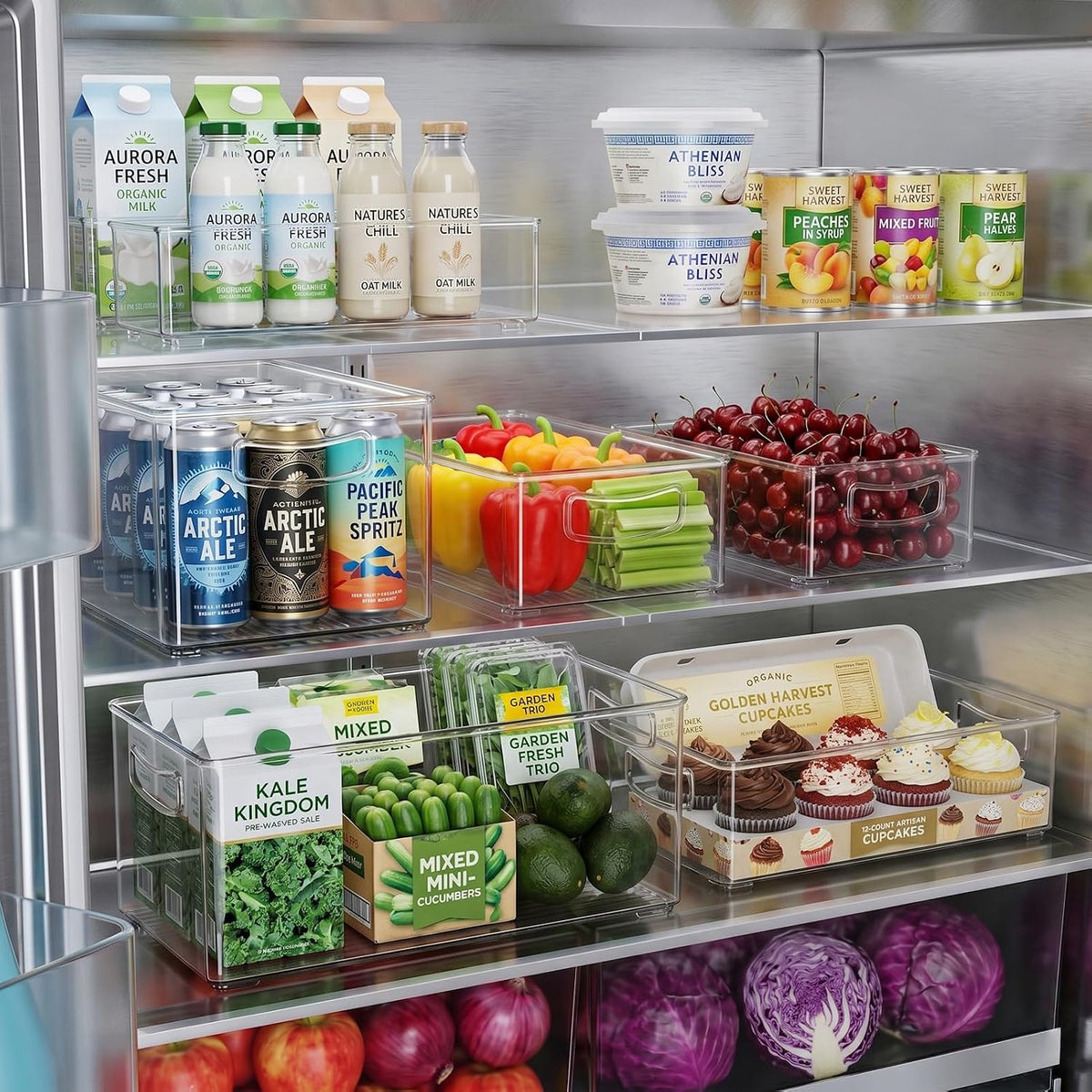 Heyuzb 8 PACK Freezer Organizer Bins Fridge Organizers and Storage Stackable Refrigerator Organizers Bins with Side Handles Clear Storage Bins for Pantry, Under Sink, Kitchen Cabinet