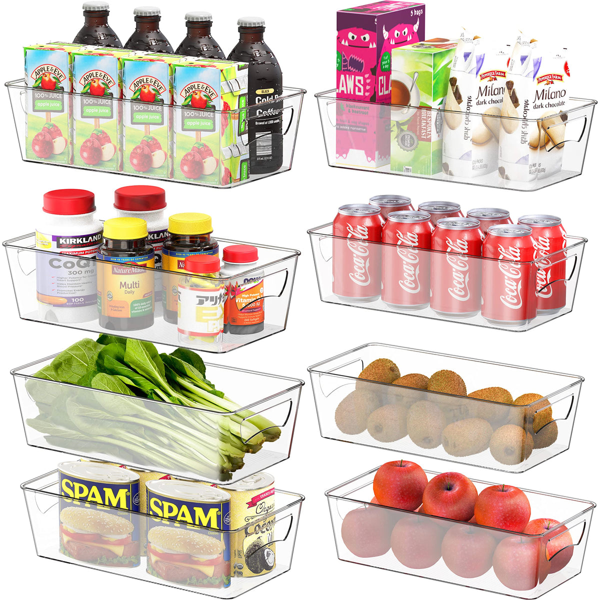 Simple Houseware 4 Pcs Pantry Clear Bin Storage Organizer, 14" x 7" x 3.75"