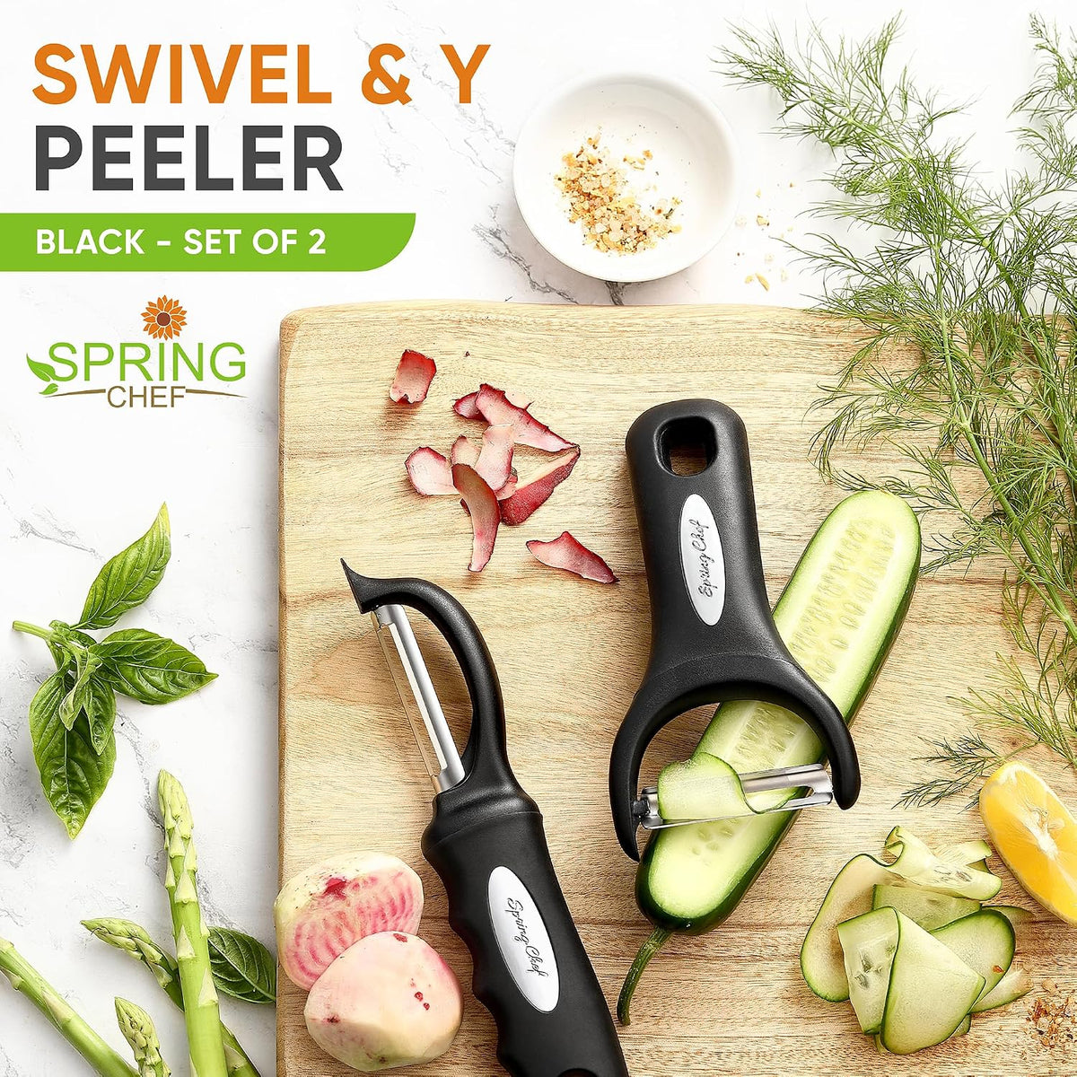 Spring Chef Swivel Vegetable Peeler & Y Potato Peeler w/Soft Grip Handles
