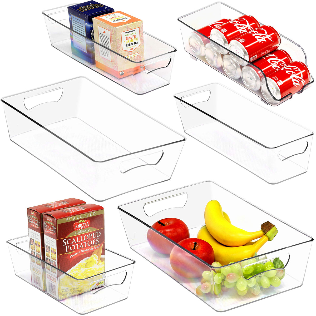 Simple Houseware 4 Pcs Pantry Clear Bin Storage Organizer, 14" x 7" x 3.75"