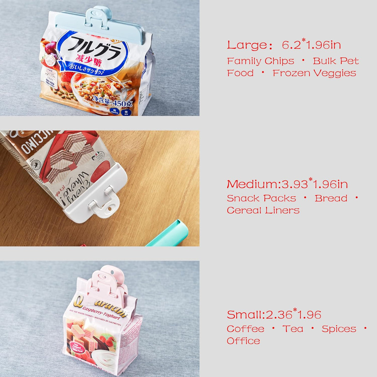 Heavy Duty Bag Clips for Food, Chips, Snacks, Pet Food, Cereal, Coffee