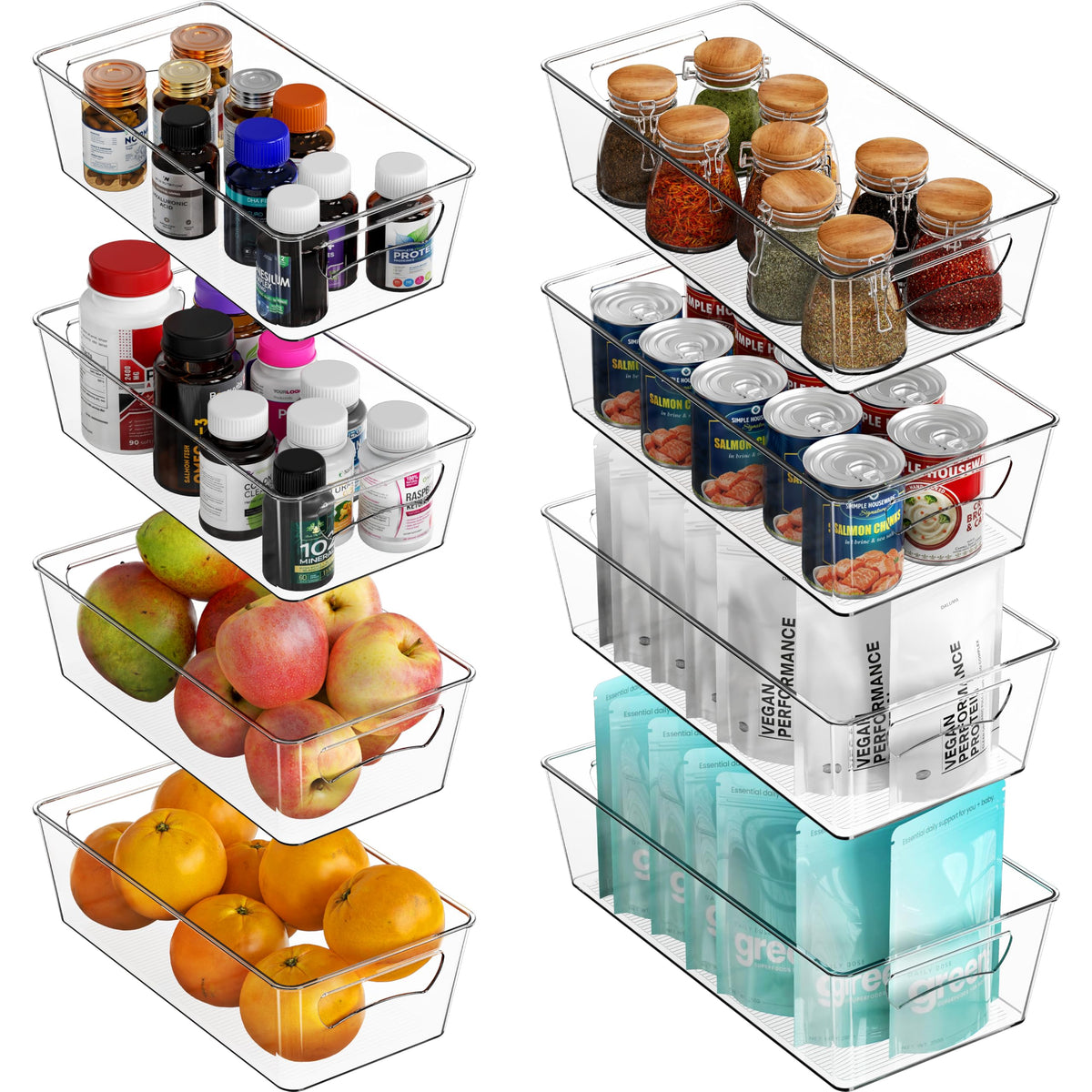Simple Houseware 4 Pcs Pantry Clear Bin Storage Organizer, 14" x 7" x 3.75"