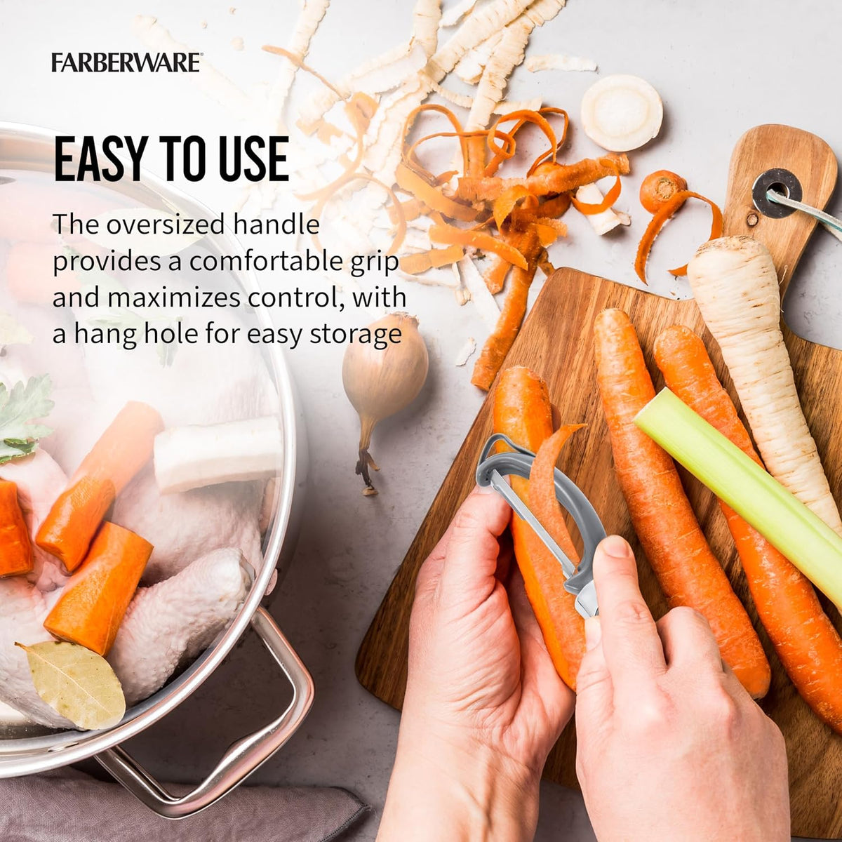 Farberware Professional Euro Vegetable Peeler with Ergonomic Handle, Razor-Sharp Stainless Steel Swivel Blade for Fruits and Vegetables, Dishwasher Safe, Jewel Grey