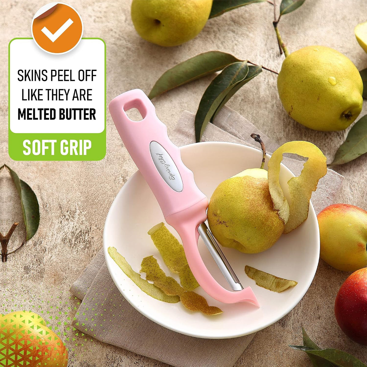 Spring Chef Swivel Vegetable Peeler with Soft Grip Handle, Pink Lemonade