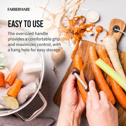Farberware Professional Euro Vegetable Peeler with Ergonomic Handle, Razor-Sharp Swivel Blade, Red - Dishwasher Safe Potato Peeler for Kitchen, Fruits, Vegetables, and Cheese