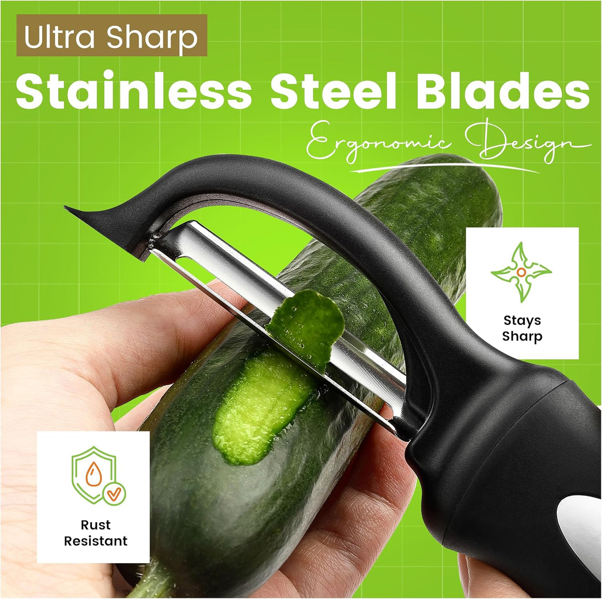 Spring Chef 3pcs Vegetable Peelers for Kitchen, Swivel, Y & Julienne Peeler